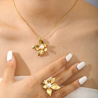 304 Stainless Steel with Plastic Pearl Pendant Necklaces & Rings FS-WGC34D6-03-1