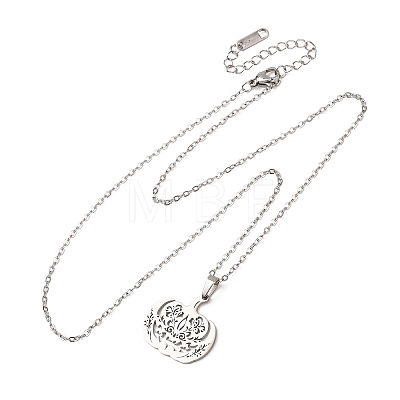 Halloween 304 Stainless Steel Hollow Floral Pumpkin Pendant Cable Chain Necklaces for Men Women NJEW-K308-09P-1