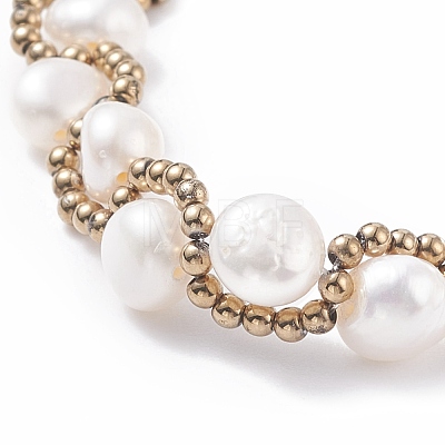 Natural Pearl & Glass Braided Beaded Bracelet BJEW-JB08091-01-1