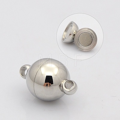 Round 304 Stainless Steel Magnetic Clasps with Loops STAS-N014-01-14mm-1