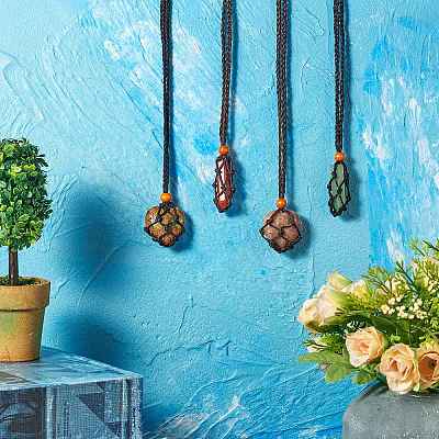 8Pcs 4 Style Adjustable Braided Waxed Cord Macrame Pouch Necklace Making NJEW-SZ0001-48-1