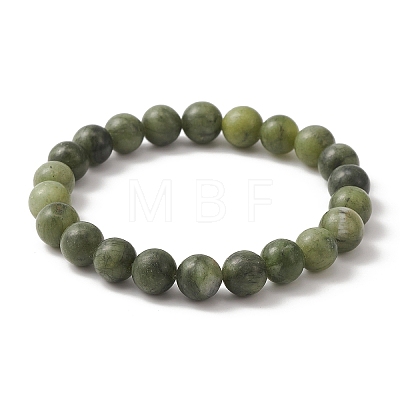 Natural Chinese Jade Round Beaded Stretch Bracelets for Women X-BJEW-TA00282-1