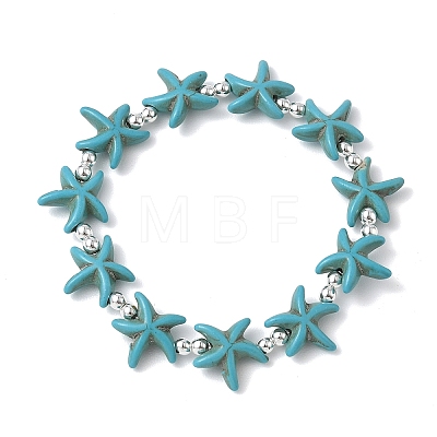 Synthetic Turquoise & Non-magnetic Hematite Beads Stretch Bracelets for Women Men BJEW-JB13726-01-1