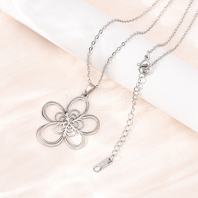 304 Stainless Steel Flower Pendant Cable Chain Necklaces for Men Women NJEW-K308-05B-P-1