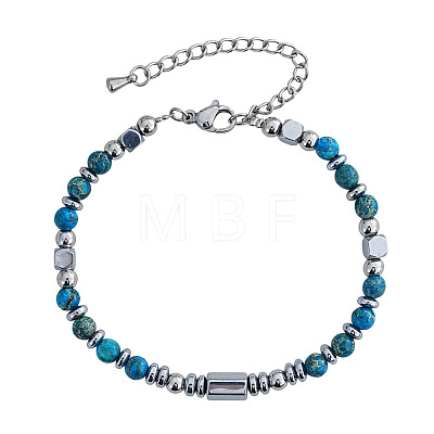 Dyed Natural Imperial Jasper & Stainless Steel Beaded Bracelets for Women ID8226-2-1