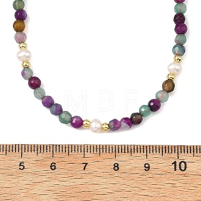 Dyed & Heated Faceted Round Natural Agate and Cultured Freshwater Pearl Beaded Necklaces for Women NJEW-JN06240-04-1
