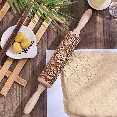 Flower Print Wood Rolling Pin AJEW-WH0314-689A-1-1