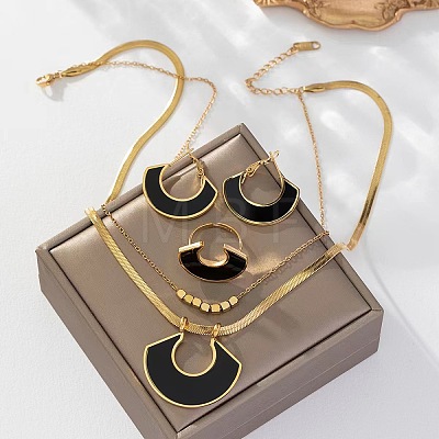 304 Stainless Steel & Acrylic Pendant Necklaces & Hoop Earrings & Rings Sets FS-WGD4BAB-04-1