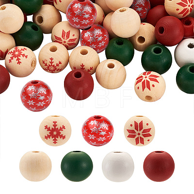 140Pcs 7 Styles Painted Natural Wood European Beads WOOD-TA0001-65-1