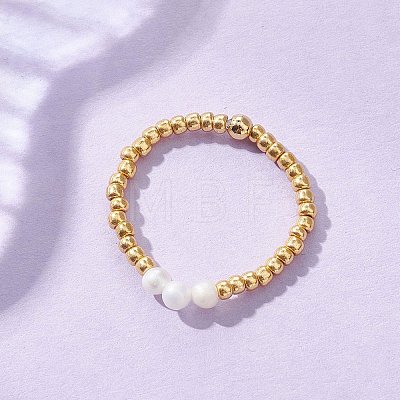 Natural Cultured Freshwater Pearl and Glass Seed Beads Finger Rings RJEW-JR01014-1