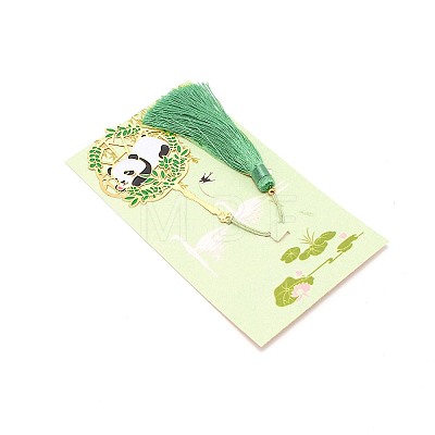 Panda Brass Bookmark with Tassel for Reader AJEW-WH0029-60-1