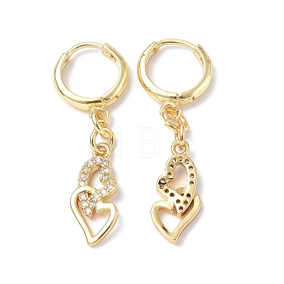 Clear Cubic Zirconia Double Heart Dangle Hoop Earrings EJEW-B017-06G-1
