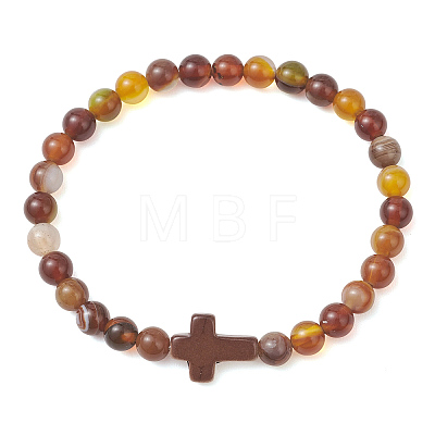 Natural Banded Agate Beaded Stretch Bracelets BJEW-JB13406-1
