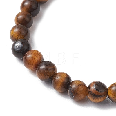 Natural Tiger Eye Cube & Round Beaded Stretch Bracelets BJEW-JB10807-03-1