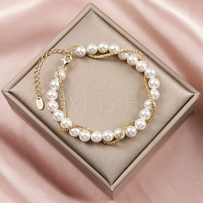 Adjustable Natural Shell Pearl Beaded Bracelets BJEW-L692-009G-1