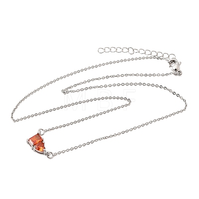 Brass Pave Cubic Zirconia Rectangle and Heart Pendant Cable Chain Necklaces KK-CBAB173-04P-11-1