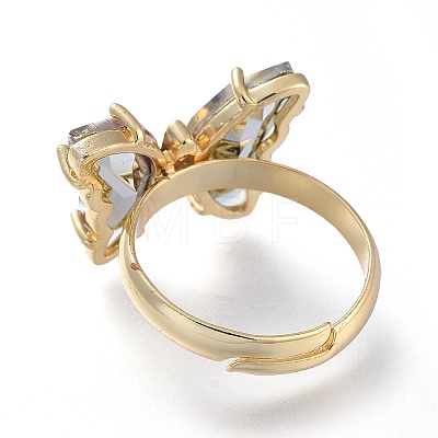 Adjustable Brass Glass Finger Rings RJEW-P148-A01-01-1