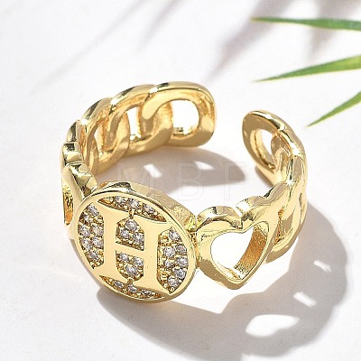 Brass Micro Pave Clear Cubic Zirconia Open Cuff Rings for Women RJEW-K289-02G-H-1