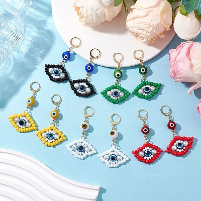 Glass Seed Bead Evil Eye Hoop Earrings EJEW-MZ00272-1