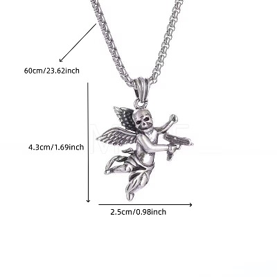 Halloween Alloy Skull Angel Pendant Necklaces WGD7B56-01-1