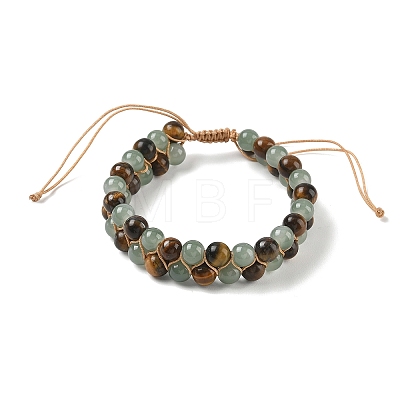 Adjustable Woven Imitation Green Quartz & Natural Tiger Eye Braided Bead Anklets for Women AJEW-D071-01E-1