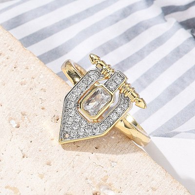 Brass Micro Pave Clear Cubic Zirconia Cuff Finger Rings for Women RJEW-U033-10GP-1