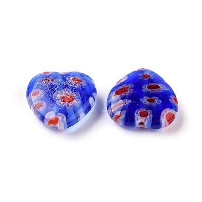 Handmade Millefiori Glass Heart Beads X-LK-P017-M-1
