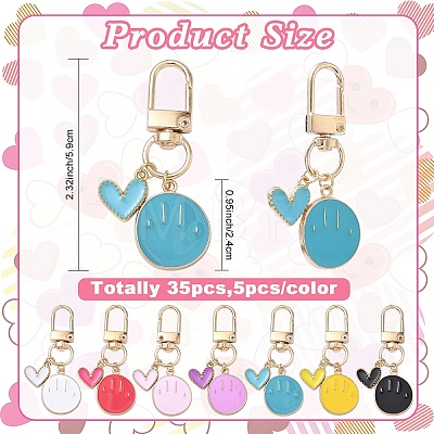 35Pcs 7 Colors Alloy Enamel Smiling Face & Heart Pendant Decorations HJEW-YW00286-1