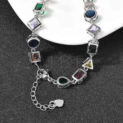 Brass Pave Colorful Cubic Zirconia Geometric Link Chain Necklaces NJEW-P337-01P-1