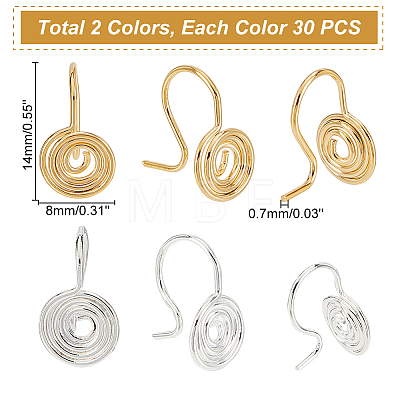 60Pcs 2 Colors Brass Spiral Clip-on Earrings for Women FIND-DC0001-85-1