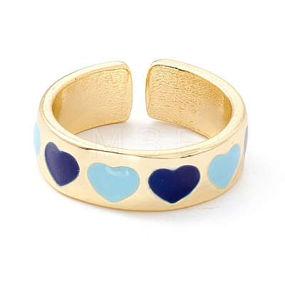 Heart Pattern Enamel Cuff Ring for Girl Women RJEW-Z010-02LG-RS-1