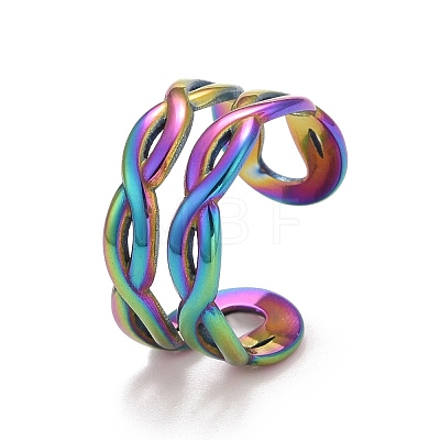 Rainbow Color Ion Plating(IP) 304 Stainless Steel Hollow Chunky Open Cuff Ring for Women RJEW-A005-40MC-1