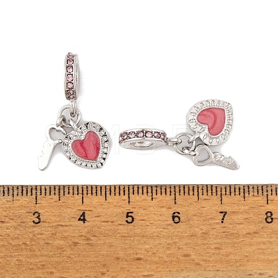 Rack Plating Alloy Light Rose Rhinestone European Dangle Charms FIND-C055-27P-04-1