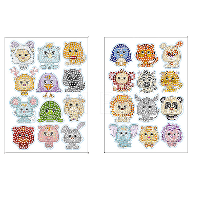 2 Sheets Animal DIY Diamond Painting Sticker Kits DIAM-PW0010-03B-1