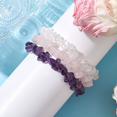 3Pcs 3 Styles Natural Mixed Gemstone Chips Stretch Bracelets Set BJEW-JB11060-03-1