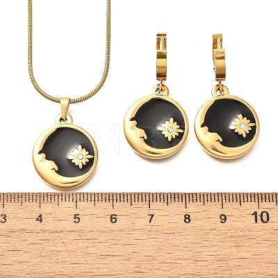 304 Stainless Steel Enamel & Rhinestone Pendant Necklaces & Hoop Earring Set for Women SJEW-C007-02G-01-1