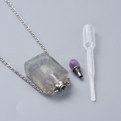Natural Gemstone Perfume Bottle Pendant Necklaces NJEW-F251-08-1