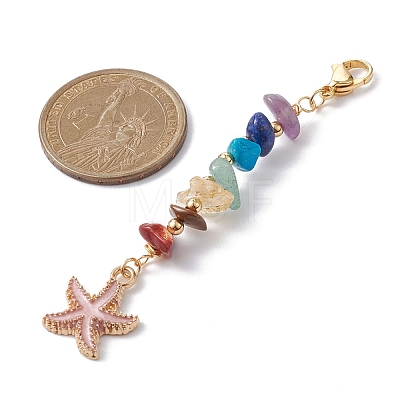 Starfish/Shell/Turtle Alloy Enamel Charms & 7 Chakra Gemstone Chips Beaded Pendant Decoration HJEW-JM01205-1