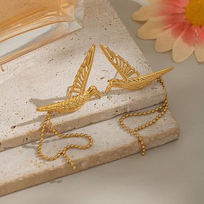 Stainless Steel Bird Tassel Stud Earrings CQ0312-1