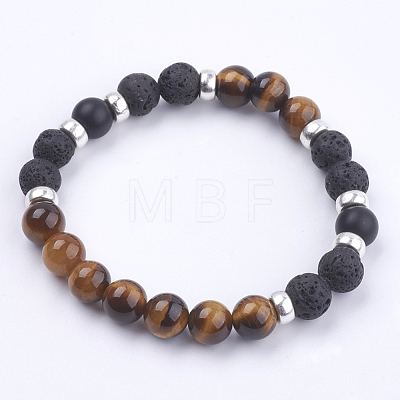 Natural Lava Rock and Gemstone Stretch Bracelets BJEW-JB03634-1