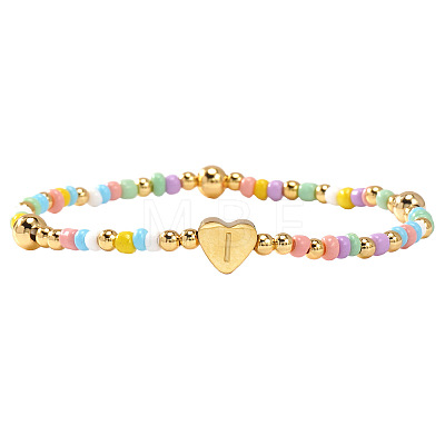 Summer Stainless Steel Heart Alphabet Colorful Glass Seed Beaded Stretch Bracelets for Women JV8929-35-1