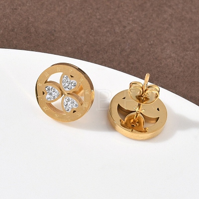 Ring with Clover 304 Stainless Steel Polymer Clay Rhinestones Stud Earrings EJEW-G453-04G-1