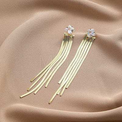 Cubic Zirconia Chains Tassel Earrings EJEW-P236-08G-1