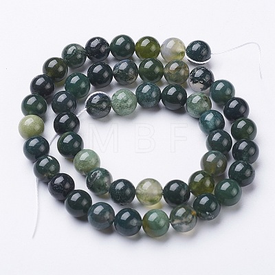 Natural Moss Agate Round Bead Strands G-N0120-30-8mm-1