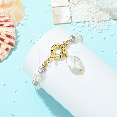 Natural Baroque Nucleated Baroque Keshi Pearl Charm Bracelets BJEW-JB14098-1