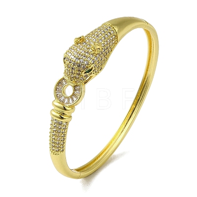 Brass Pave Clear & Green Cubic Zirconia Leopard Hinged Bangle for Women BJEW-K246-21F-G-1