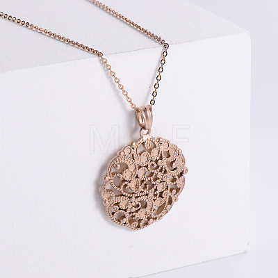 316 Surgical Stainless Steel Hollow Flower Pendant Necklaces for Women PY9178-1