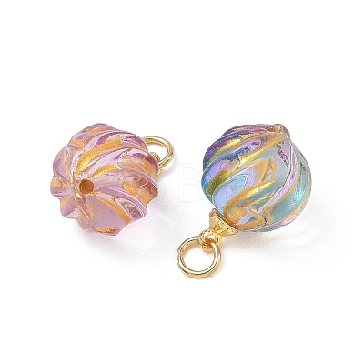 Baking Paint and Golden Metal Enlaced Glass Pendants PALLOY-JF05670-02-1