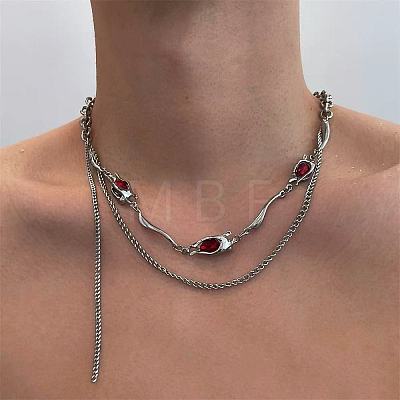 304 Stainless Steel & Alloy Rhinestone Pendant Double Layer Necklaces for Men WG6C11B-01-1