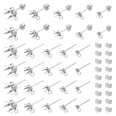 Unicraftale 50Pcs 5 Style 304 Stainless Steel Post Stud Earring Settings STAS-UN0053-91-1